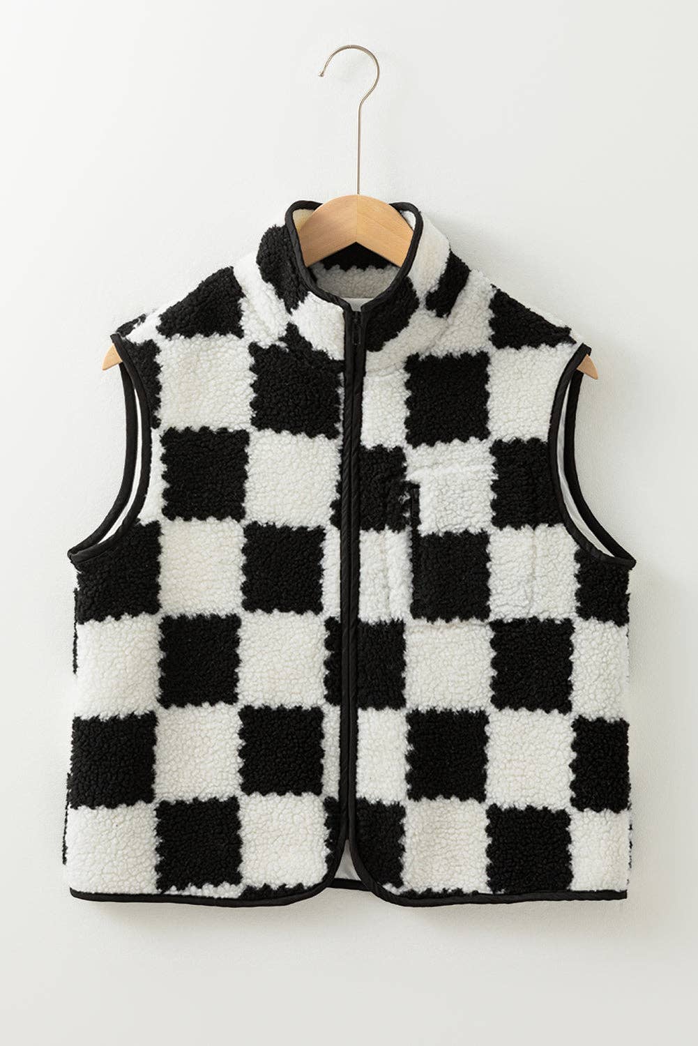 Checker Sherpa Collared Jacket Vest