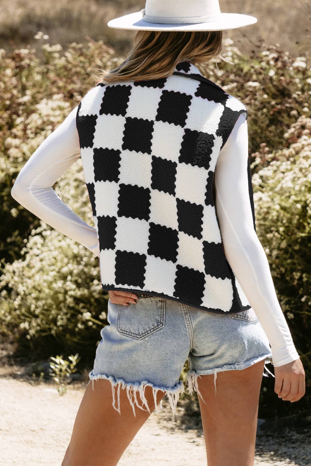 Checker Sherpa Collared Jacket Vest